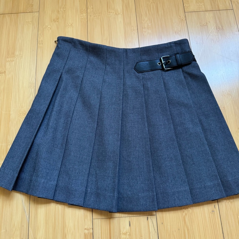 DUNST Classic Gray Pleated Wool Mini Skirt Size Small